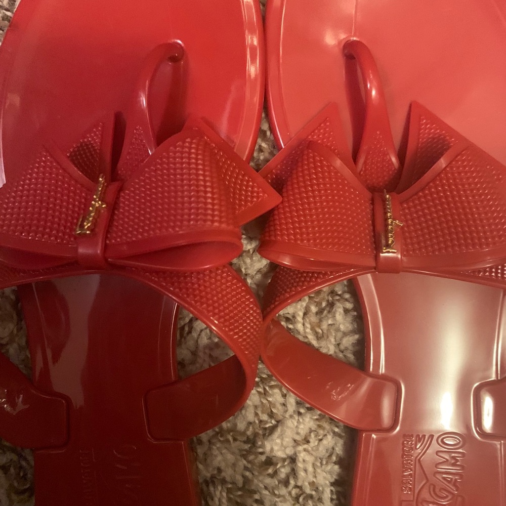 Red flip flops Ferragamo